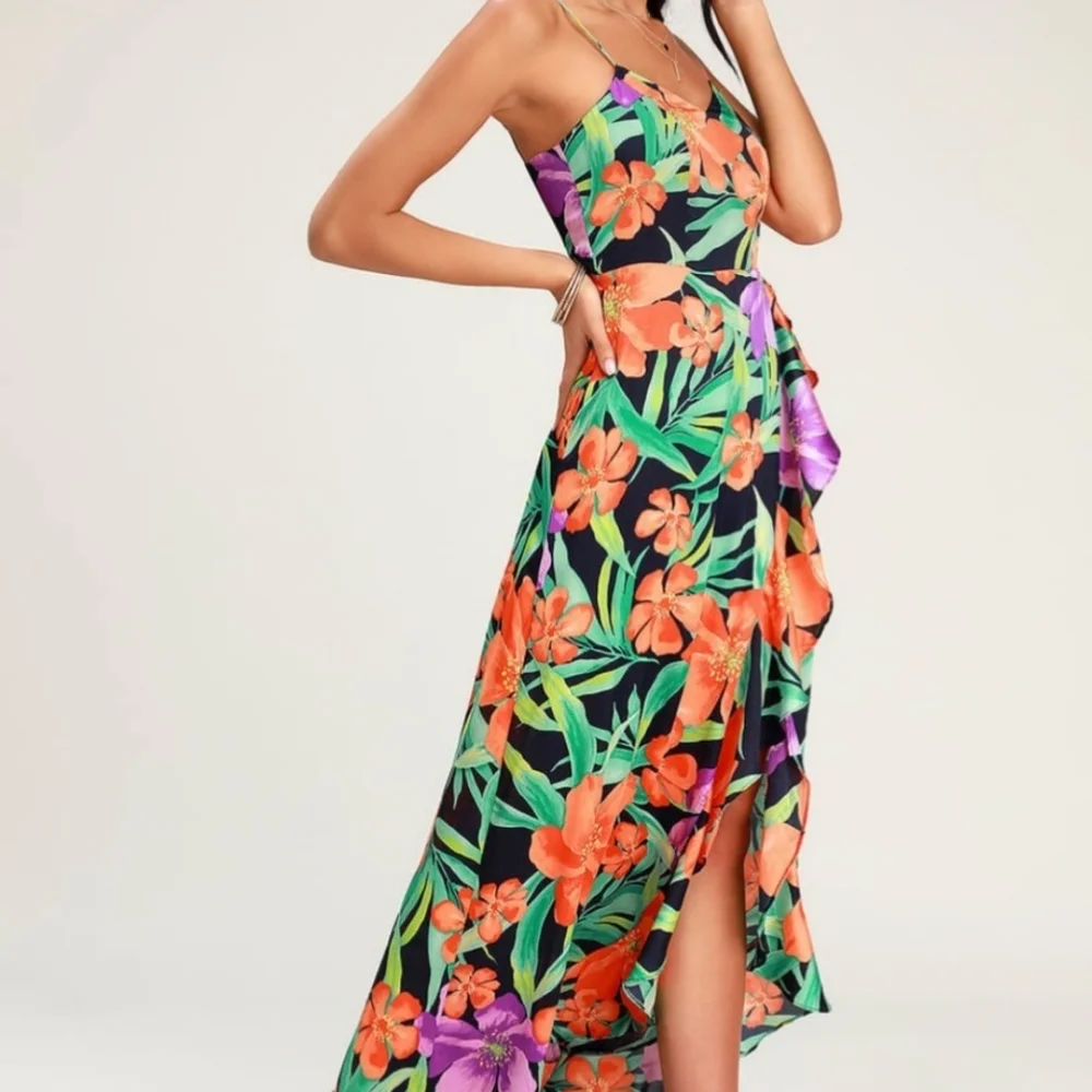 Lulu's Vibrant Floral Maxi Dress - Orange, Green, Purple - Picture 3 of 16